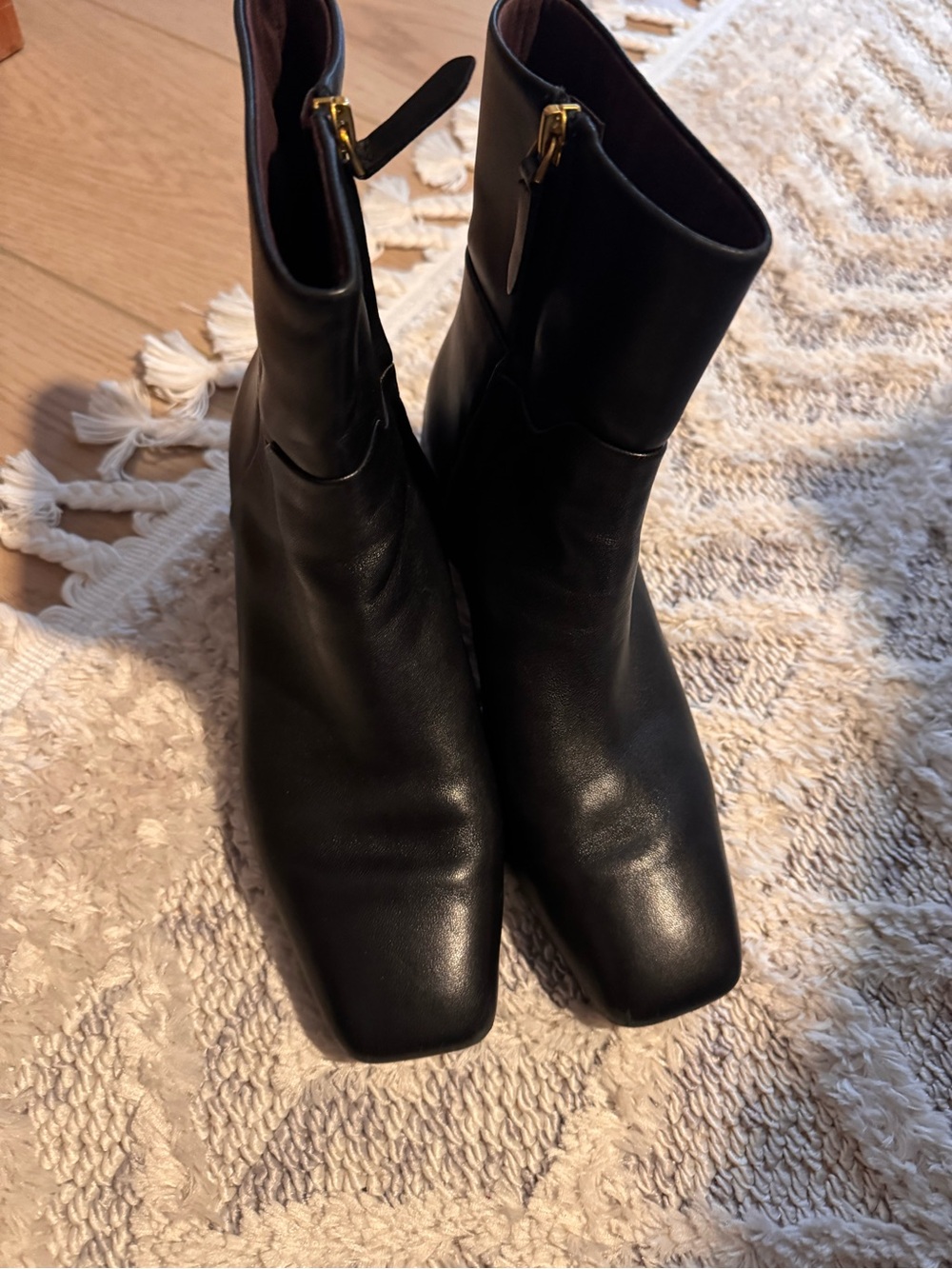 SARTO By Franco Sarto Black Leather Square-Toe Ankle Boots
